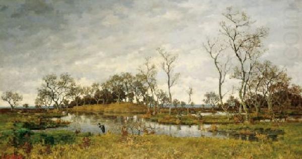 Landscape of swamp with heron, unknow artist
